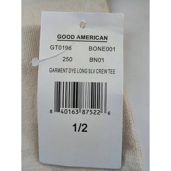 Good American Women's Bone Garment Dye Long Sleeve Crew Tee Size 1/2 - Picture 4 of 10